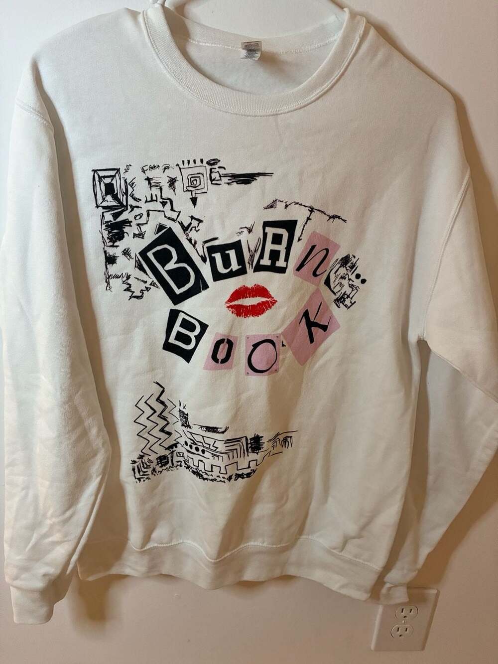 Jerzees Mean Girls Burn Book Size S White Graphic Sweatshirt